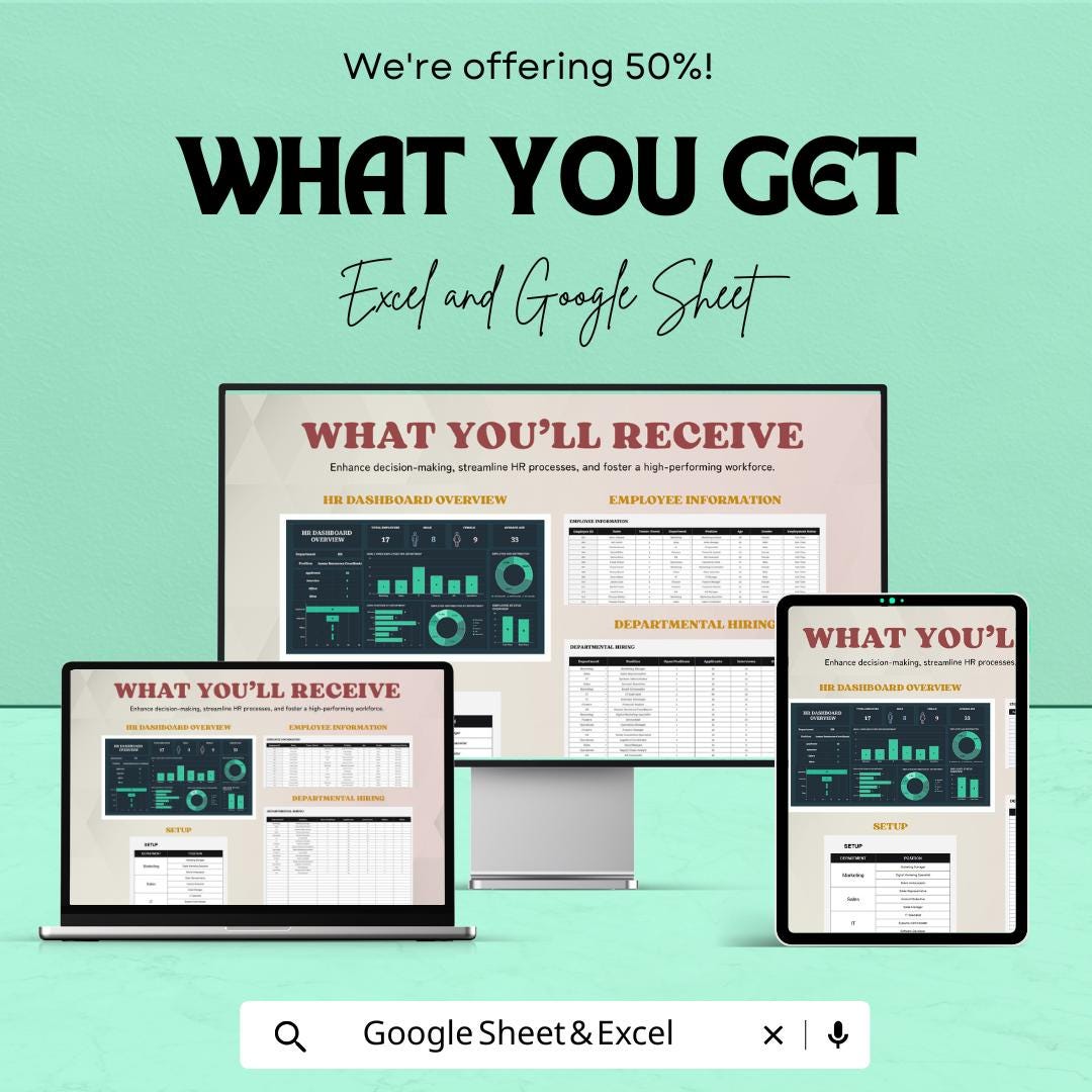 HR Dashboard Overview Sheet | Excel and Google Sheet | Employee Management, HR Metrics & Reporting Template