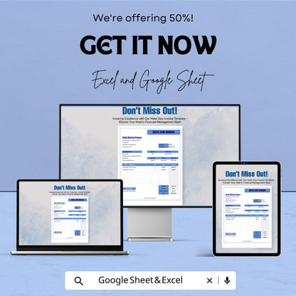 Hotel Stay Invoice Sheet | Excel & Google Sheets Template | Hotel Invoice Generator | Accommodation Invoice | Hotel Billing Template