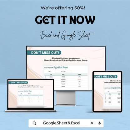Restroom Sign Out Sheet | Excel & Google Sheets | Bathroom Log Template | Restroom Monitoring Sheet | Printable Bathroom Tracker