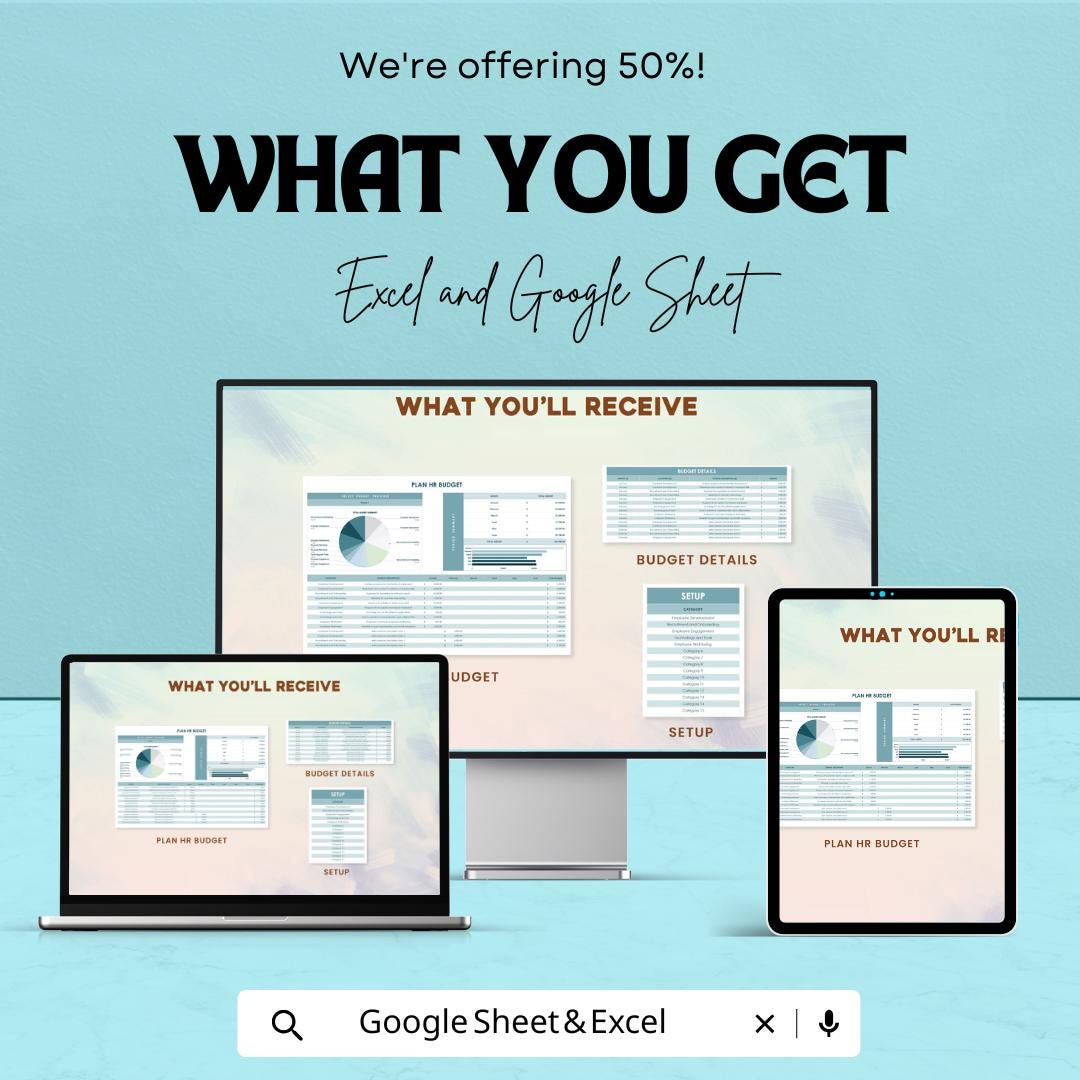 Plan HR Budget Sheet Excel & Google Sheet - HR Budget Template for Efficient Planning and Management
