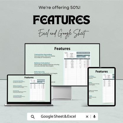 Check Register Ledger Template | Excel and Google Sheets | Check book Tracker | Expense & Payment Log | Financial Register Spreadsheet
