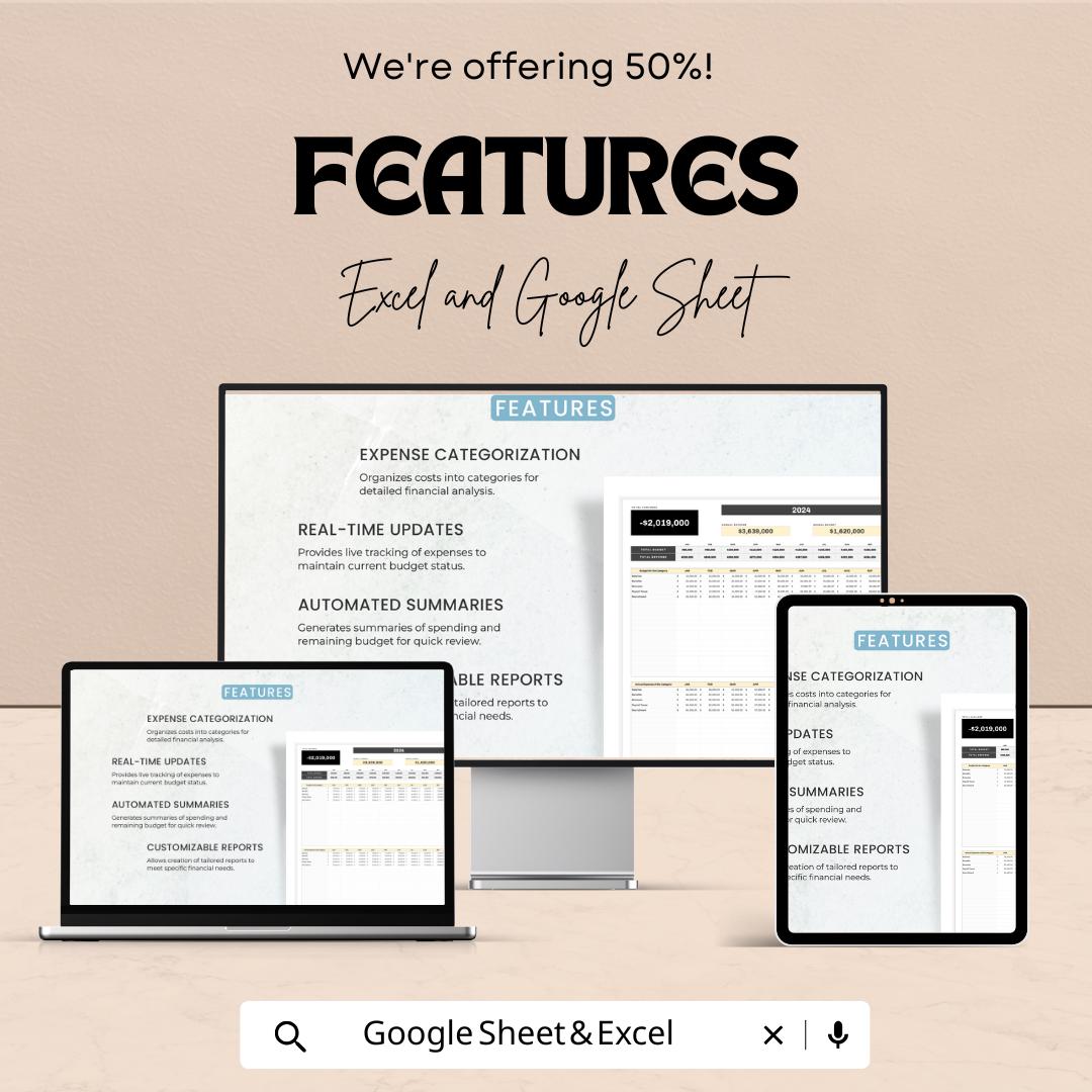 Operations Facility Budget Tracking Sheet - Excel & Google Sheets Template for Budget Management and Expense Tracking
