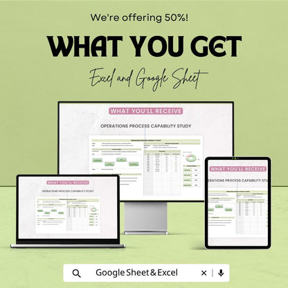Operations Process Capability Study Template Excel Google Sheets | Process Improvement Spreadsheet | Quality Control Analysis |