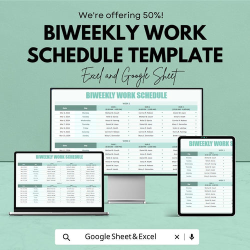 Biweekly Work Schedule Template | Employee Shift Planner | Staff Schedule Spreadsheet | Work Roster Template | Team Scheduling Sheet