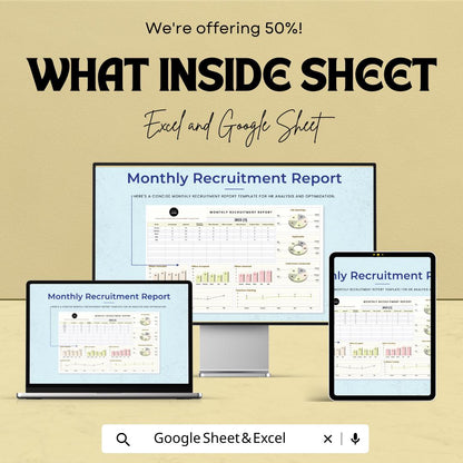 Monthly Recruitment Report HR Template | Hiring Tracker | Recruitment Metrics Report | HR Analytics Spreadsheet