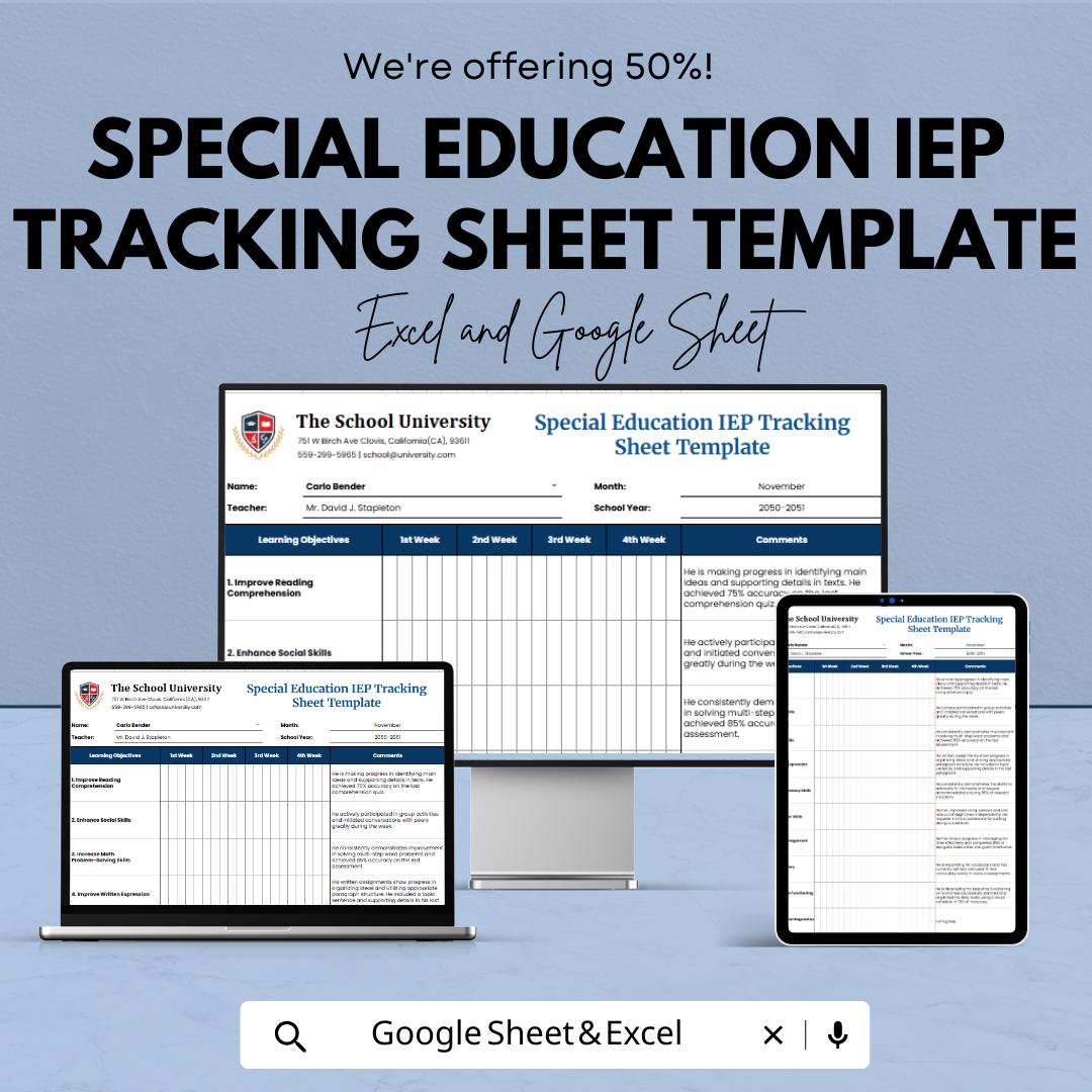 Special Education IEP Tracking Sheet Template | Student Progress Tracker | IEP Goal Monitoring Spreadsheet | Teacher Planner