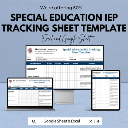 Special Education IEP Tracking Sheet Template | Student Progress Tracker | IEP Goal Monitoring Spreadsheet | Teacher Planner