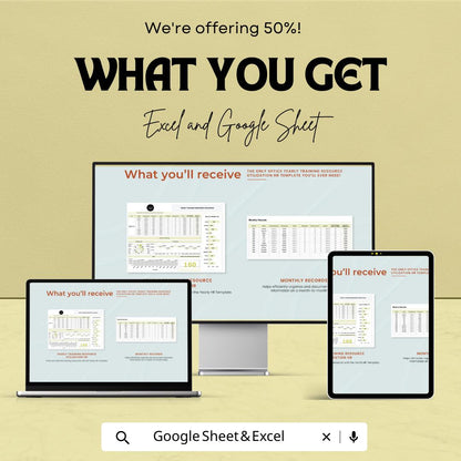 Yearly Training Resource Utilization HR Template, Training Tracker Spreadsheet, HR Training Planner, Excel & Google Sheets