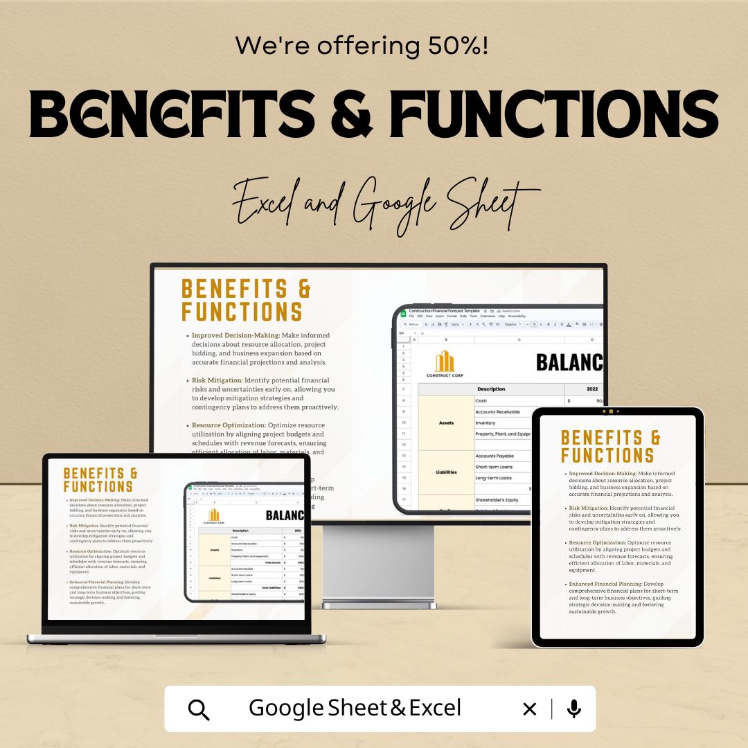 Construction Financial Forecast Template | Income Statement Balance Sheet Cash Flow | Construction Budget and Cost Forecast