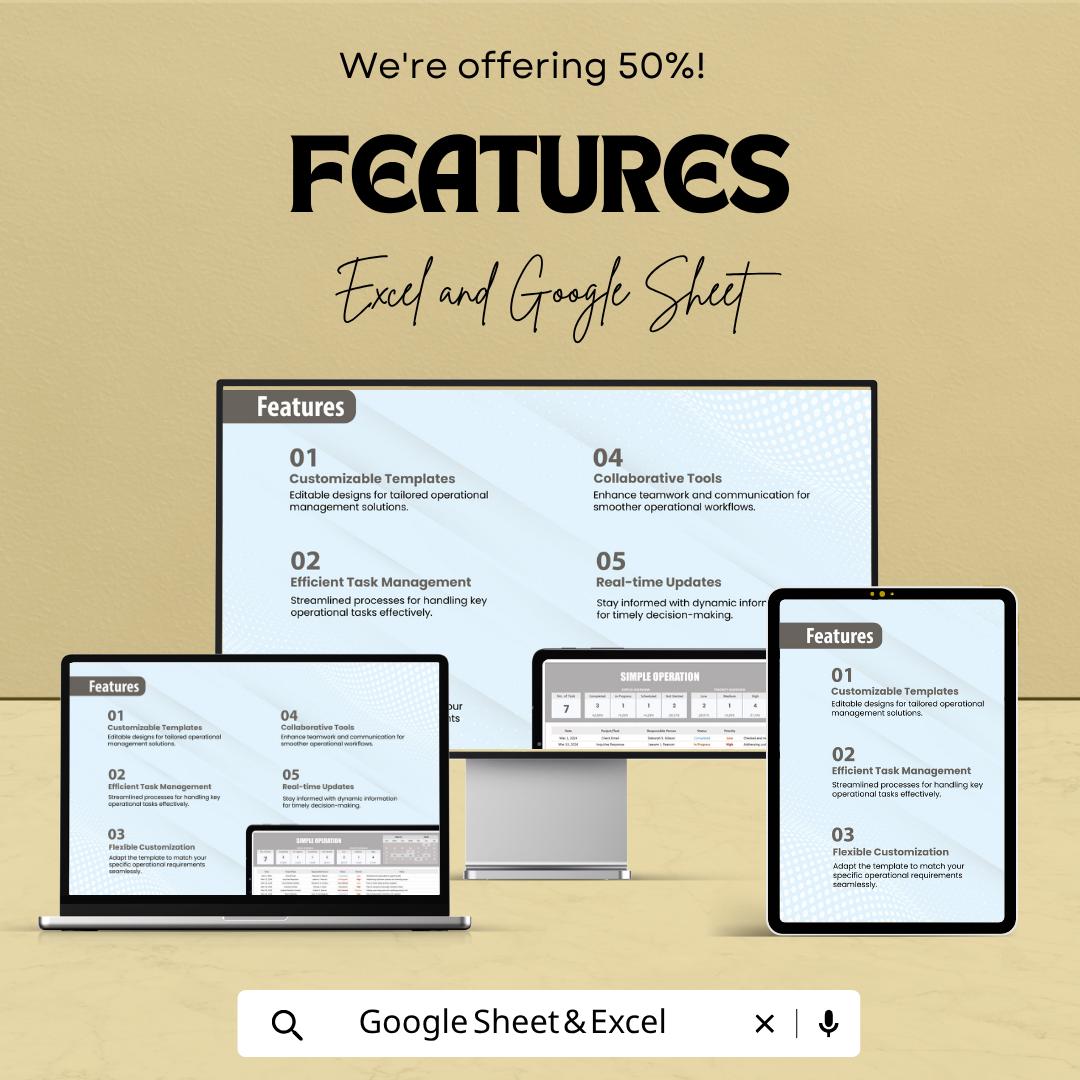 Simple Operations Template | Business Operations Tracker | Excel & Google Sheets Template | Workflow Management Spreadsheet |