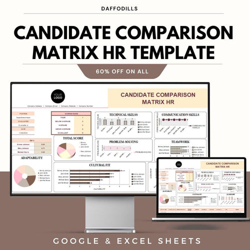 Candidate Comparison Matrix HR Template, Hiring Evaluation Tool, HR Dashboard, Candidate Scoring Sheet, Google Sheets Excel