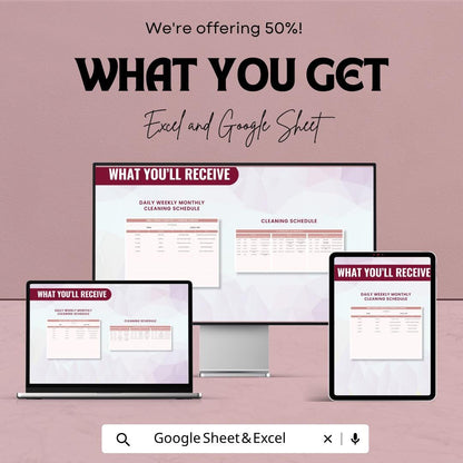 Daily Weekly Monthly Cleaning Schedule Template | Cleaning Checklist Spreadsheet | House Cleaning Planner | Excel & Google Sheets |