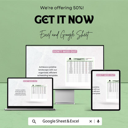 Landscaping Schedule Template, Operations Landscaping Planner, Lawn Care Task Tracker, Maintenance Schedule, Excel Google Sheets