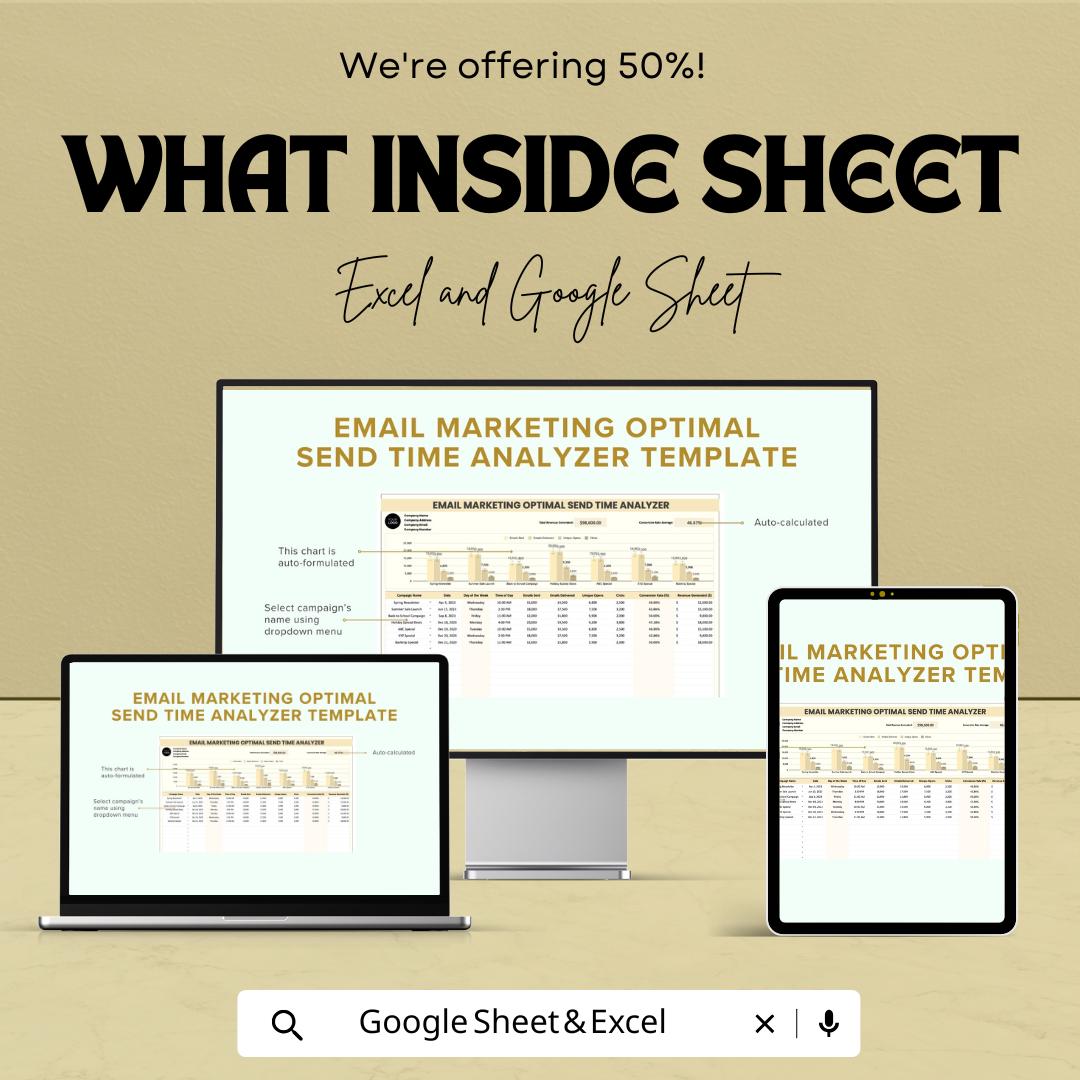 Email Marketing Optimal Send Time Analyzer Template | Email Engagement Tracker | Send Time Optimization Tool | Marketing Analytics Sheet
