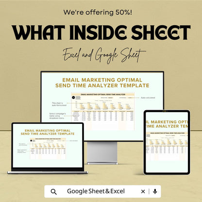 Email Marketing Optimal Send Time Analyzer Template | Email Engagement Tracker | Send Time Optimization Tool | Marketing Analytics Sheet