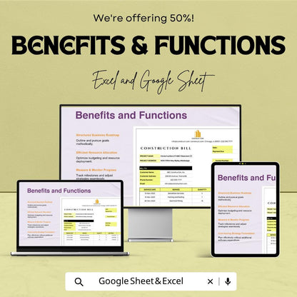 Construction Bill Template | Excel Invoice Spreadsheet | Google Sheets Construction Invoice | Contractor Billing Template | Project Expense