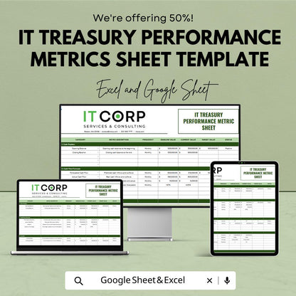 IT Treasury Performance Metrics Template | Treasury KPI Tracker Spreadsheet | Financial Performance Monitoring Dashboard