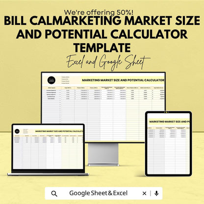 Marketing Market Size Calculator Template | Market Analysis Spreadsheet | TAM SAM SOM Calculator | Business Planning Tool