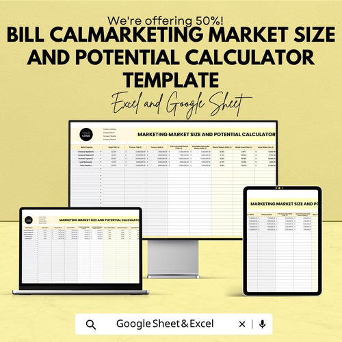 Marketing Market Size Calculator Template | Market Analysis Spreadsheet | TAM SAM SOM Calculator | Business Planning Tool