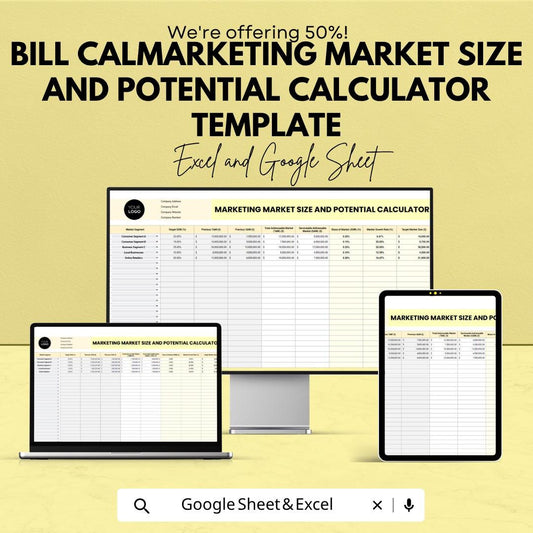 Marketing Market Size Calculator Template | Market Analysis Spreadsheet | TAM SAM SOM Calculator | Business Planning Tool