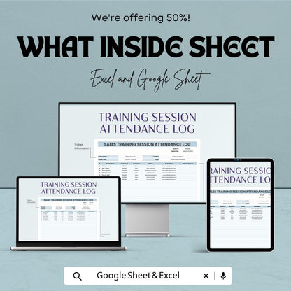 Sales Training Attendance Log Template Excel | Training Tracker Spreadsheet | Employee Attendance Sheet Google Sheets | Workshop Attendance
