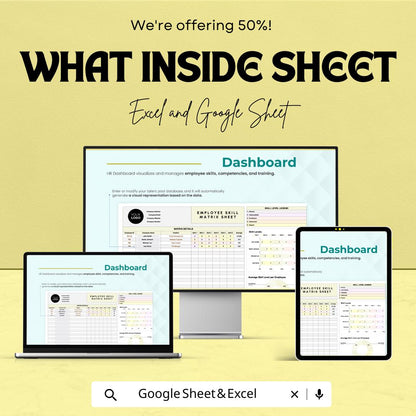 Employee Skill Matrix Sheet HR Template - Excel & Google Sheets, Track Employee Skills, Competency Mapping, Training Needs Analysis
