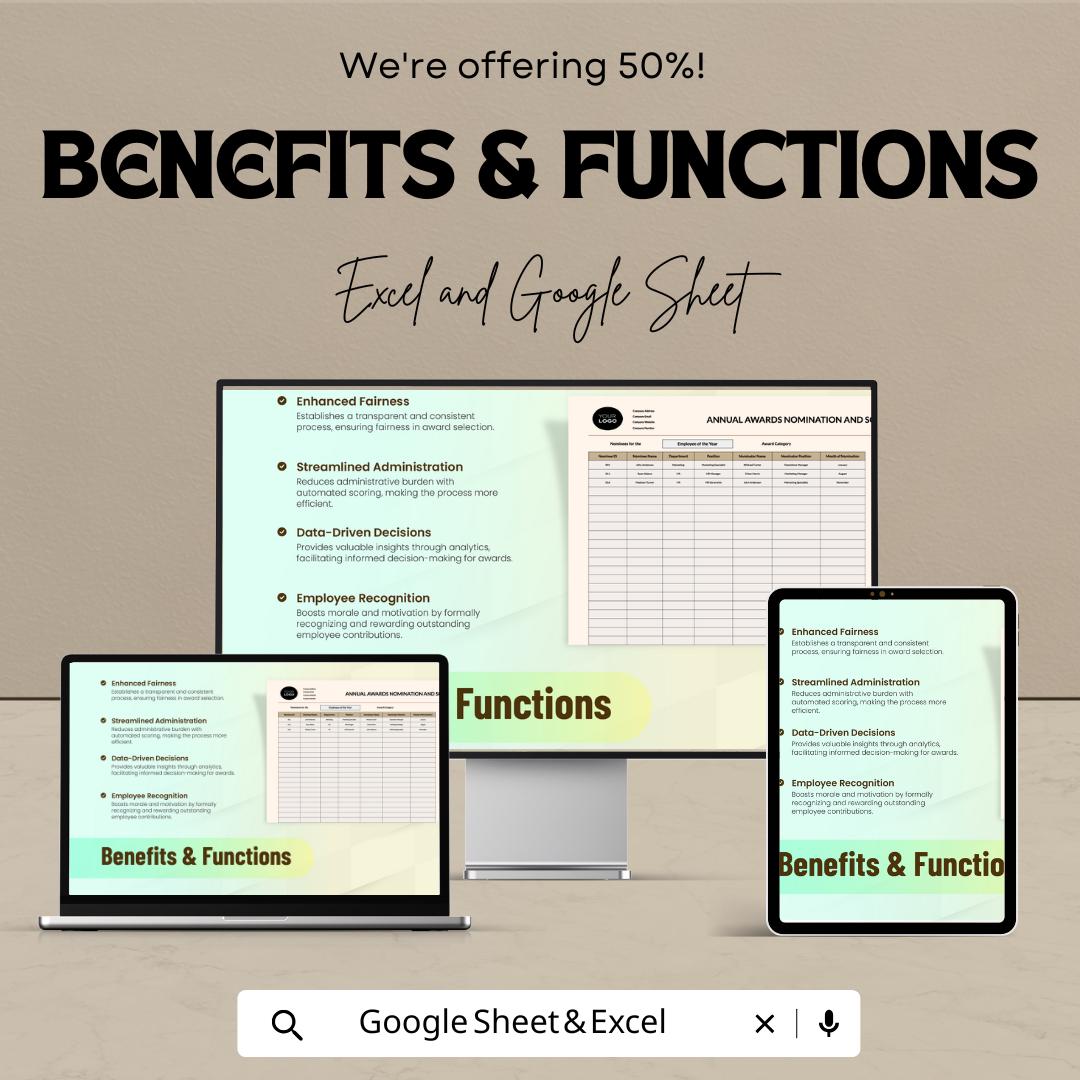 Annual Awards Nomination and Scoring System HR Template | Employee Recognition Program | Excel and Google Sheets Award Tracker