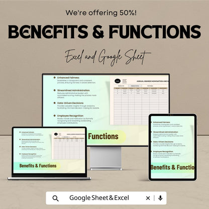 Annual Awards Nomination and Scoring System HR Template | Employee Recognition Program | Excel and Google Sheets Award Tracker