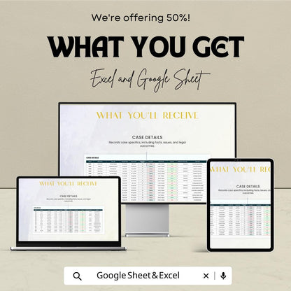 Legal Client Case Outcome Analysis Sheet | Google Sheets | Track Legal Cases & Client Outcomes | Data Analytics Template for Law Firms