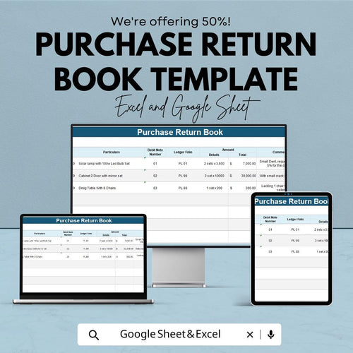 Purchase Return Book Template | Business Return Tracker | Supplier Return Record | Purchase Return Register