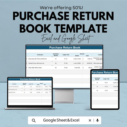 Purchase Return Book Template | Business Return Tracker | Supplier Return Record | Purchase Return Register