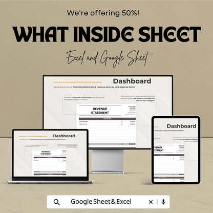Revenue Statement Template | Excel & Google Sheets Income Statement | Business Revenue Tracker | Financial Statement Spreadsheet