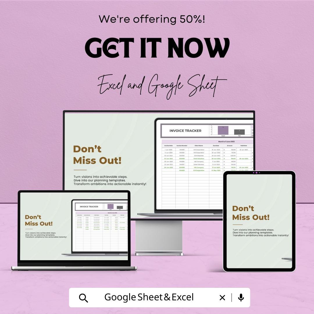 Invoice Tracker Sheet for Google Sheets – Professional Invoice Management Template – Track Payments, Due Dates, and Outstanding Balances