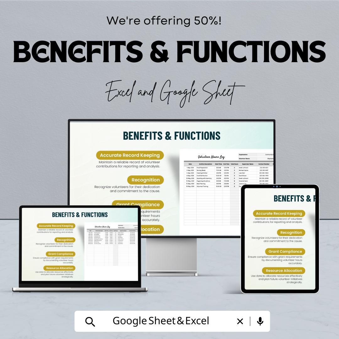 Volunteer Hours Log Sheet | Google Sheets and Excel | Track Volunteer Time, Activity & Supervisor Info | Printable Digital Template