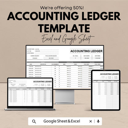 Accounting Ledger Template | Bookkeeping Spreadsheet | Transaction Log | Debit Credit Ledger | Finance Template
