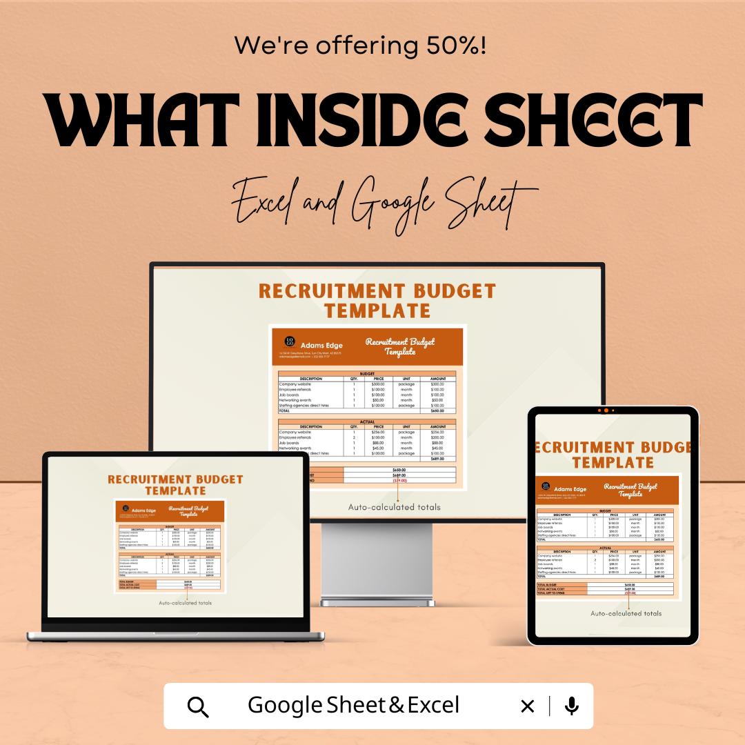 Recruitment Budget Sheet | Excel & Google Sheets Template for Recruitment Costs Management