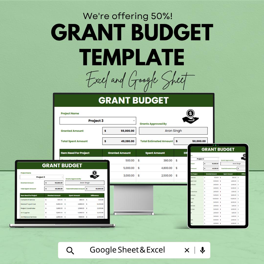 Grant Budget Template | Grant Proposal Budget Spreadsheet | Nonprofit Budget Planner | Funding Expense Tracker