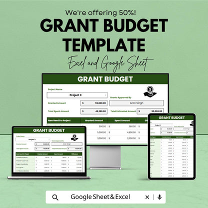 Grant Budget Template | Grant Proposal Budget Spreadsheet | Nonprofit Budget Planner | Funding Expense Tracker