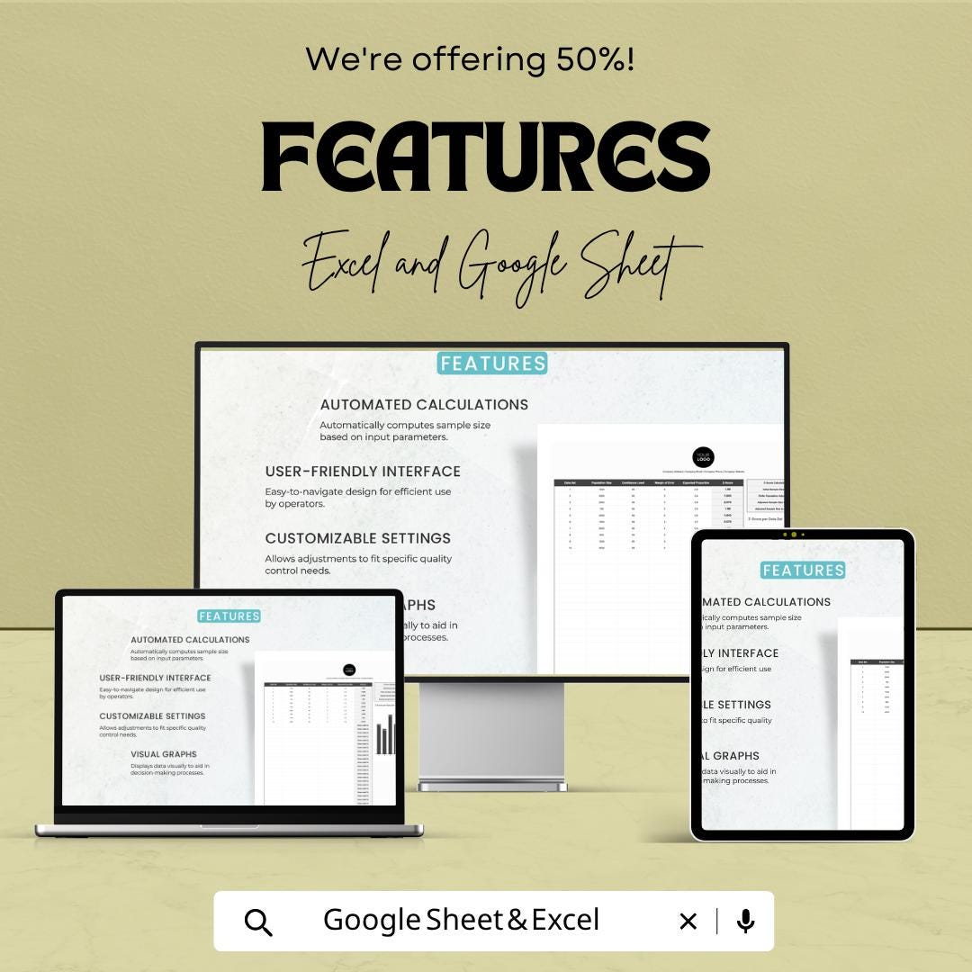 Sample Size Calculator Template | Quality Control Spreadsheet | QC Sampling Plan Template | Statistical Sampling Tool