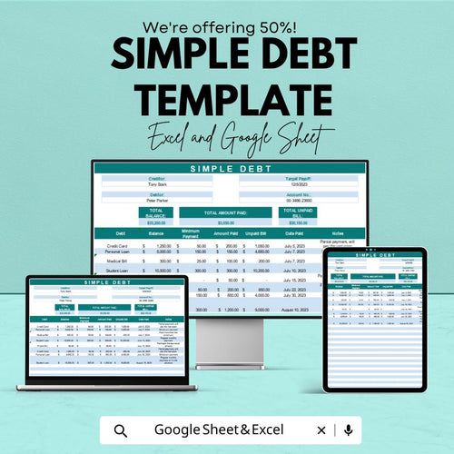 Simple Debt Tracker Template | Debt Payoff Spreadsheet | Google Sheets and Excel Debt Management Tool | Debt Snowball & Avalanche Tracker