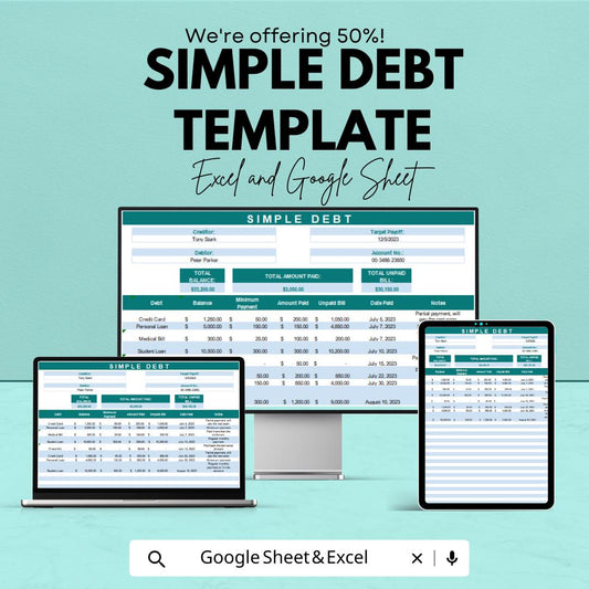 Simple Debt Tracker Template | Debt Payoff Spreadsheet | Google Sheets and Excel Debt Management Tool | Debt Snowball & Avalanche Tracker