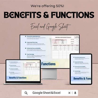 Printable Maintenance Schedule Template | Equipment Maintenance Log | Preventive Maintenance Checklist | Excel Google Sheets | Asset Tracker
