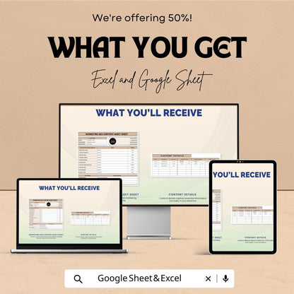 Marketing SEO Content Audit Sheet Template | SEO Audit Tracker | Google Sheets & Excel Template | Website Content Planner | Marketing KPI