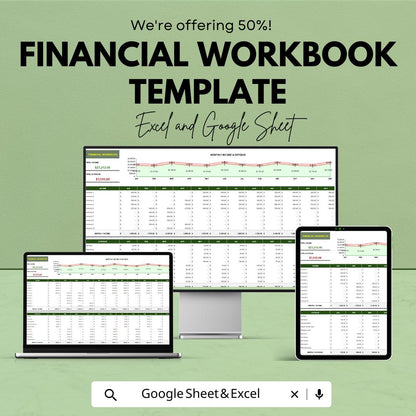 Financial Workbook Template | Excel and Google Sheets | Budget Planner, Income & Expense Tracker, Business Finance Organizer