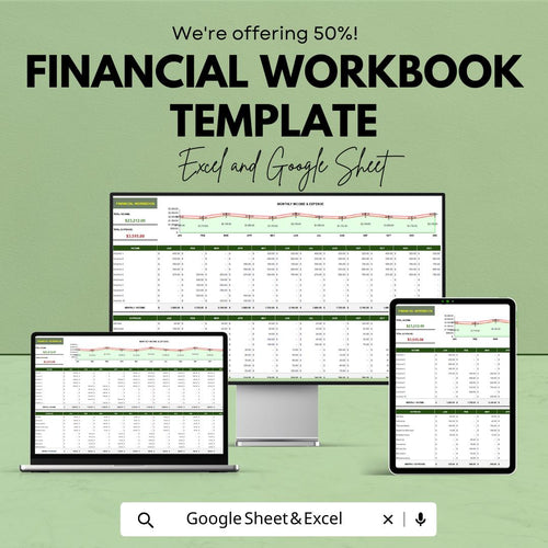Financial Workbook Template | Excel and Google Sheets | Budget Planner, Income & Expense Tracker, Business Finance Organizer