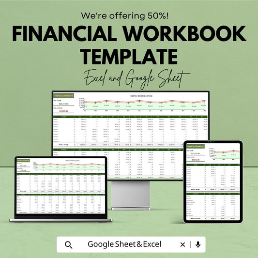 Financial Workbook Template | Excel and Google Sheets | Budget Planner, Income & Expense Tracker, Business Finance Organizer
