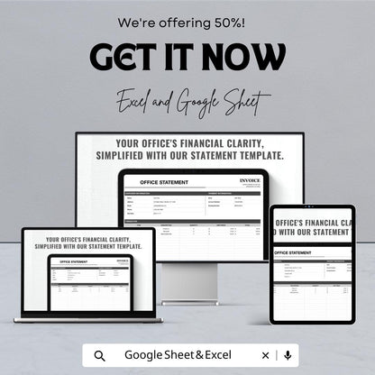 Office Statement Sheet Template | Excel and Google Sheets | Business Invoice & Billing Form | Finance Tracker | Digital Download