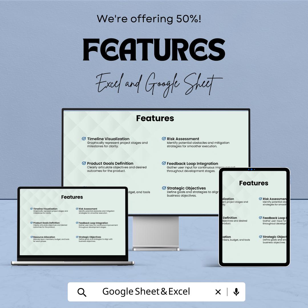 Ecommerce Product Roadmap Template | Product Development Planner | Excel & Google Sheets Roadmap | Ecommerce Project Timeline Tracker