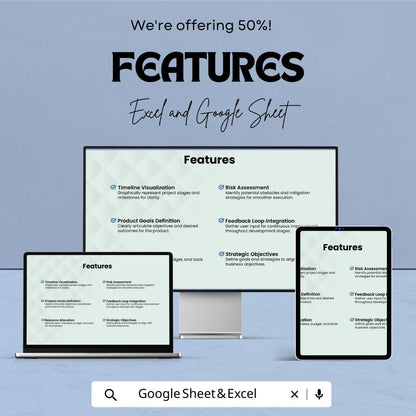 Ecommerce Product Roadmap Template | Product Development Planner | Excel & Google Sheets Roadmap | Ecommerce Project Timeline Tracker