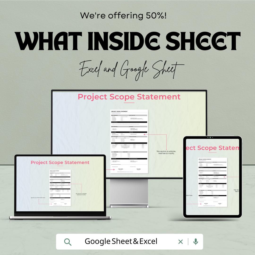 Project Scope Statement Sheet - Excel & Google Sheets Template for Project Management | Professional Planning Tool